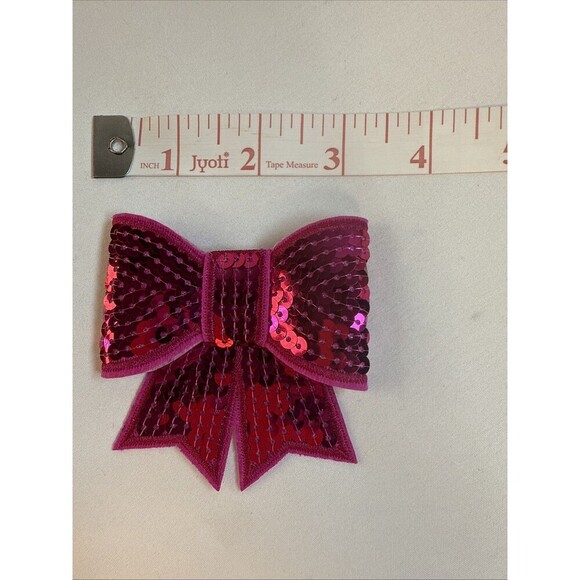 PINK SEQUIN DIMENSIONAL BOW Iron On Patch Applique Trims - Picture 1 of 12